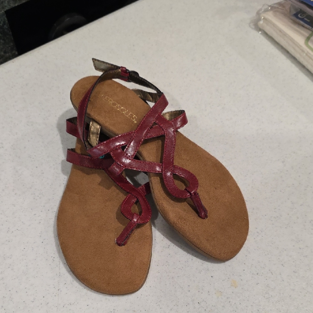 AEROSOLES Red and Tan Strappy Sandals